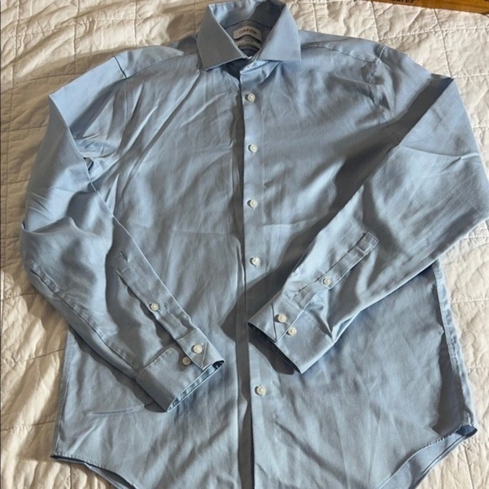 Calvin Klein Mens Steel Stretch Slim Fit Non Iron Dress Shirt Blue Size 15 32 33